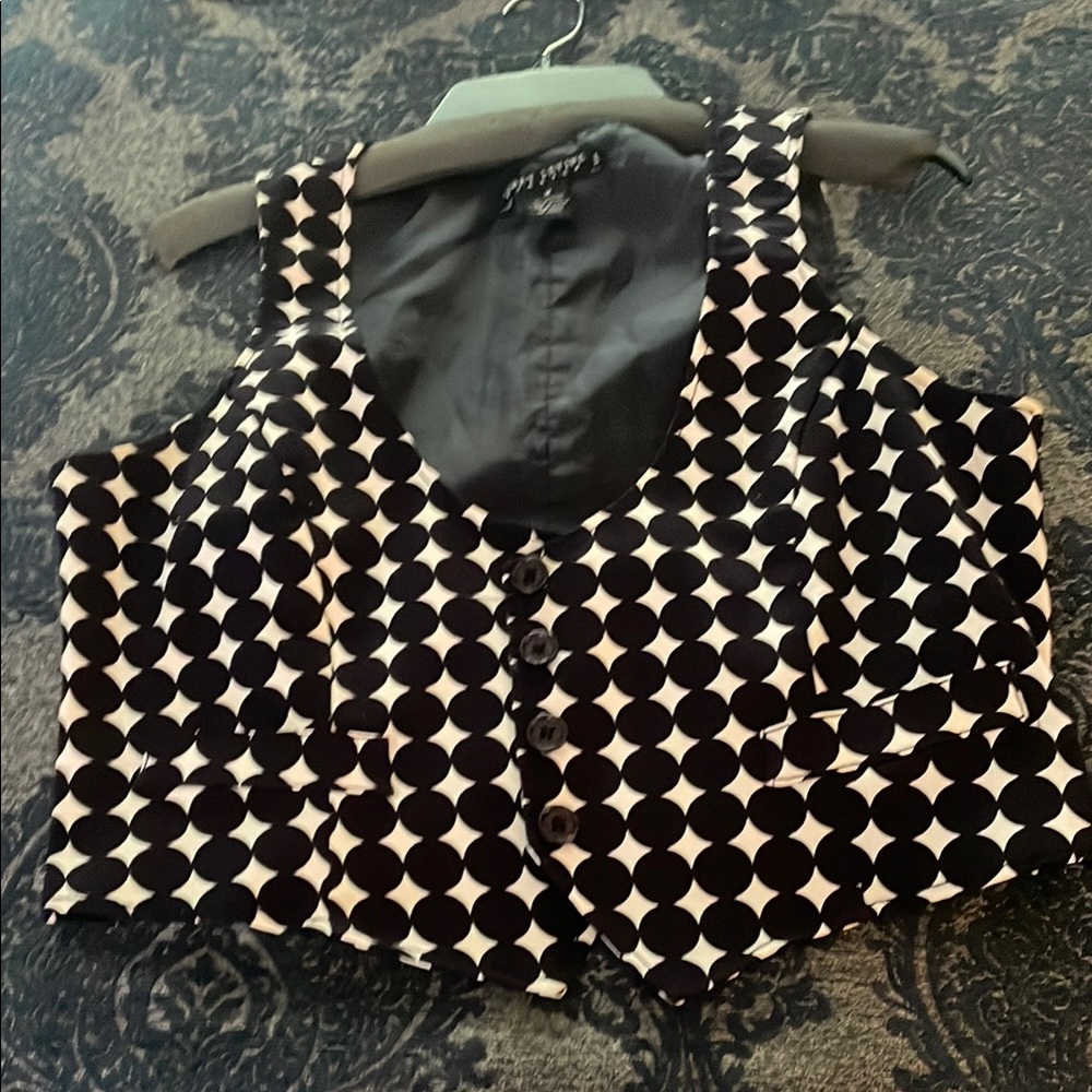Larry Levine Black and White Polka Dot Vest